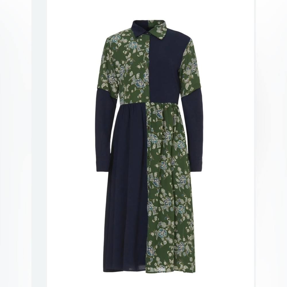 Paisley Patchwork Dress Midi/maxi Medium Pamela Love Navy Green Long Modest Fall